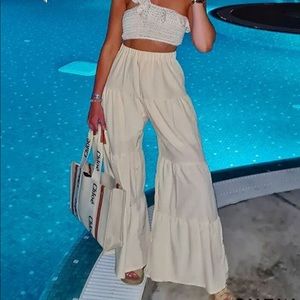 BOHO Ruffle Hem Wide Leg Pants